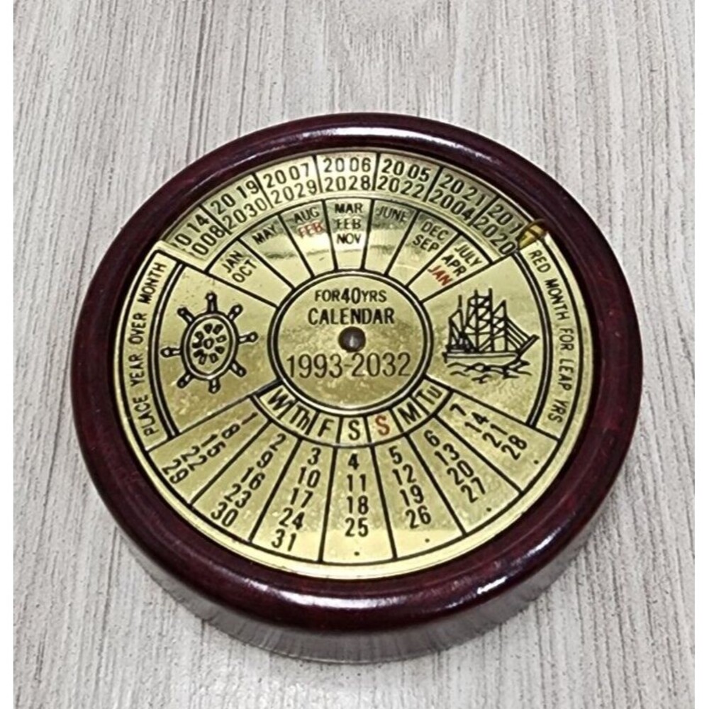 Vintage 40 Year Perpetual Calendar Marble & Brass 1993-2032 - paper weight